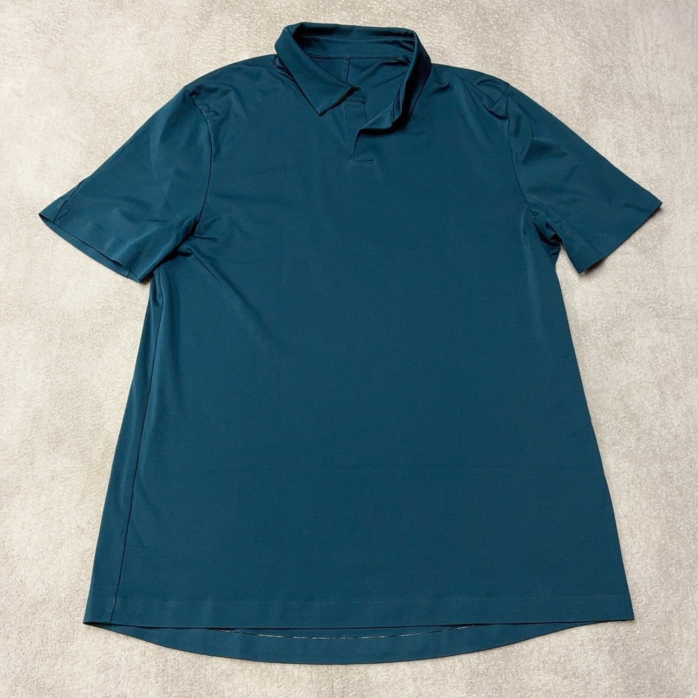 Lululemon Men's Pique Performance Johnny-Collar Golf Shirt Teal Mens Large